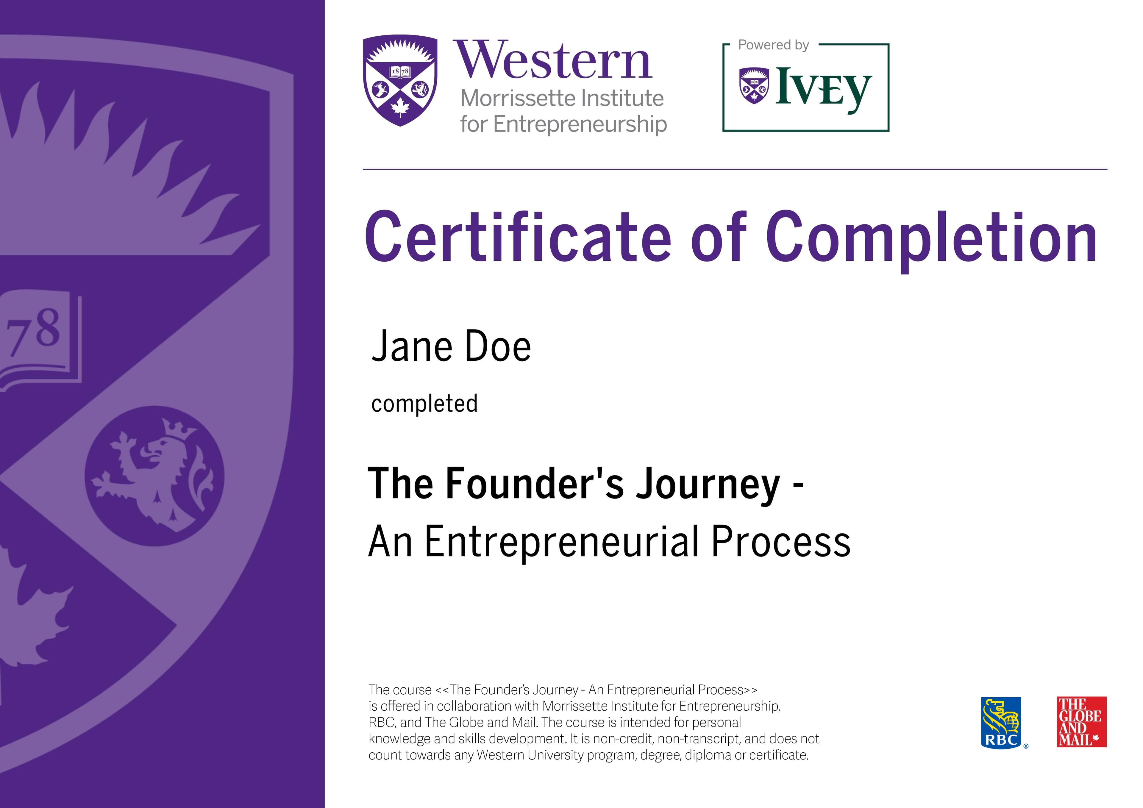 Certification of completion